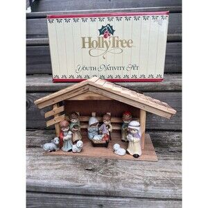 Vintage Holly Tree Youth Nativity Set  Christmas Ceramic Nativity EUC